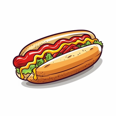 Clipart of hot dog, cartoon style, vector, on a white background