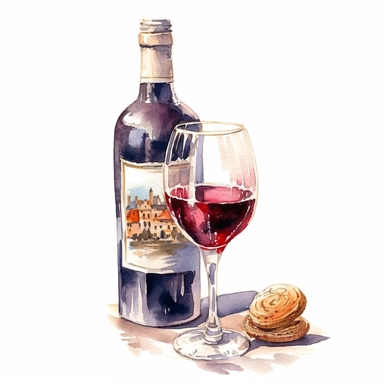a France French Wine in the style of watercolour clipart with detailed brush strokes
