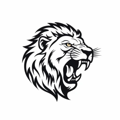 roaring lion head black frontal view silhouette vector flat simple identification symbol white backround white background minimalistic clipart png svg