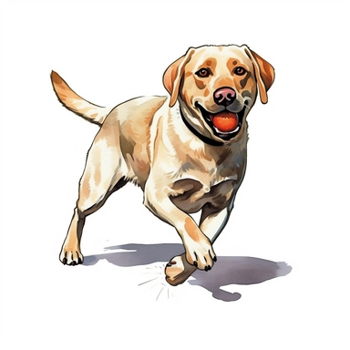 Labrador Retriever, Playing Fetch, cartoon, Clipart, white background, no text, no caption