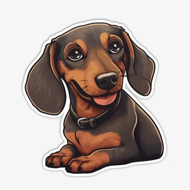 cute Dachshund, happy and smiling, bold line, clipart, sticker, white background, no shadow, 8k detail
