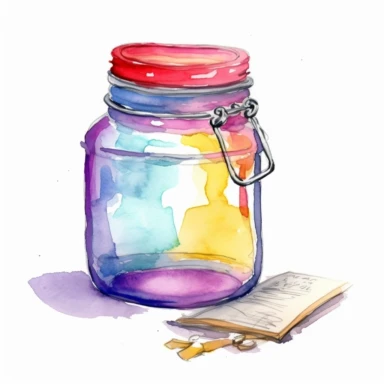 mockup of a faithfulness jar and write down times when you were faithful and trustworthy, flat vector clipart for kids, Minimalist cartoon style, creative design with watercolors, on white background