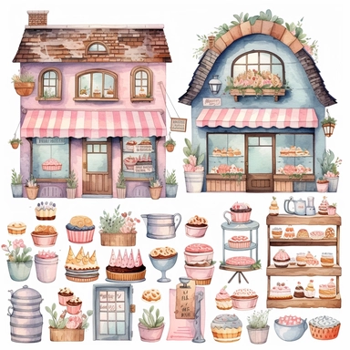 cute bakery shoppe clipart sets pastel watercolor no background