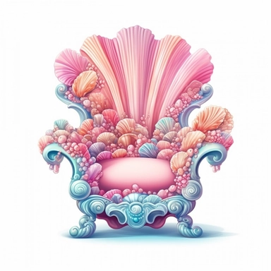 Pastel Cute Beautiful Fairy Chair Coral seashell Sublimation Clipart,Cartoon, hyper realistic, intricate detail, illustration style,high solution,on the white background
