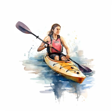female kayaker, clipart, illustration, summer, water color, white background, high detail