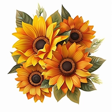 Beautiful 3D Sunflowers Daisy Sublimation Clipart,Cartoon, hyper realistic, intricate detail, illustration style,high solution,on the white background