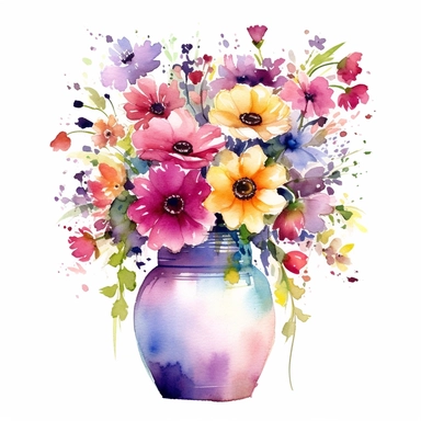 vase of flowers clipart white background vibrant watercolour