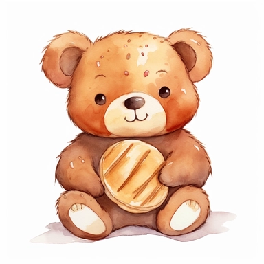 kawaii brown bear minimal style high quality watercolor clipart of a Oktoberfest Bread, white background, seperated, vector design, hd
