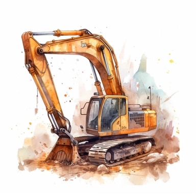 watercolor illustration of Industrial hammer excavator, digital art, concept,art,8k,hd,kawaii,no backround, clipart