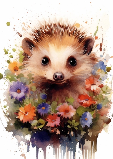 hedgehog watercolour painting and clipart animal c017, in the style of sam spratt, rtx on, playful cartoons, aleksandr deyneka, pointillist techniques, cartoon-like characters, tooth wu