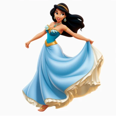 yasmin (aladdin), realistic, dancing, full body, white background, clipart