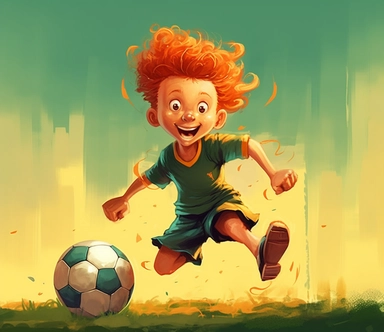clipart of a little boy playing soccer, in the style of animated gifs, ambitious, commission for, green and amber, folk/naïve:, ron english, donald pass