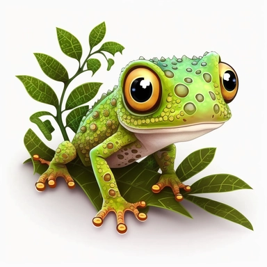 cute chibi tree frog gecko hybrid, clean simple clipart, big eyes