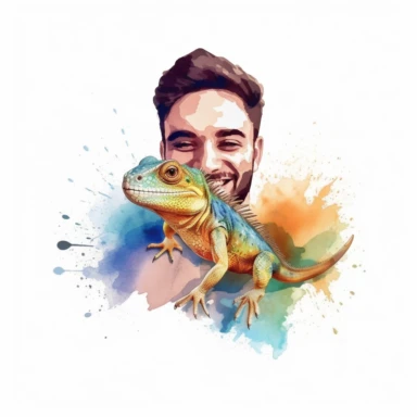 Adorable pet Lizard having happy moment with it's human owner, water color style, clipart, white background