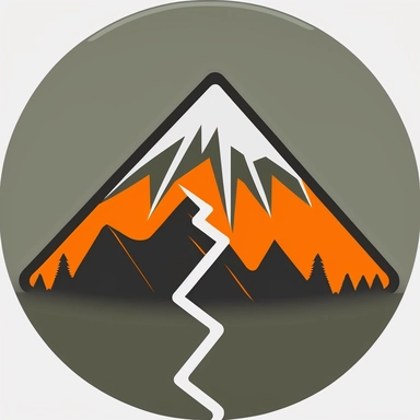 symbole flash electrique séparant une montagne en deux, clipart, couleur orange et vert, minimaliste