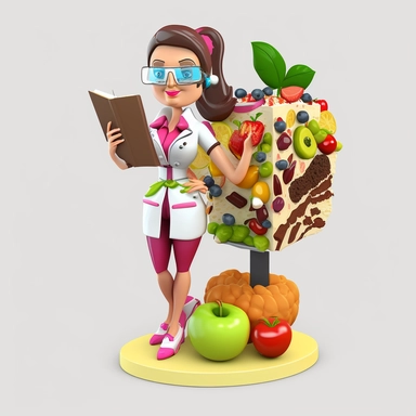 3D Cartoon in form of female dietitian clipart mascot,transparent background, 128K,supermega pixel, insane detail, hyper detailed,huge details, UHD, 8K