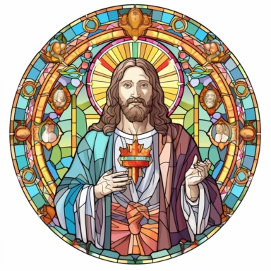 Beautiful Stained glass Jesus Sublimation Clipart,Cartoon, hyper realistic, intricate detail, illustration style,high solution,on the white background