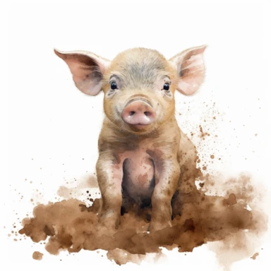 Watercolour cute baby pig sitting in mud, beautiful details, ultra detailed, ultra photo real intricate detailed, high definition, graphic clipart, hyper realistic, detailed, white background