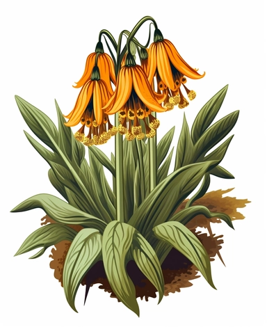 Isometric Sticker Clip Art of Fritillaria imperialis, the crown imperial, imperial fritillary, one stem