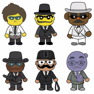 a set of black line clipart inspired by zombie wolves and income inequality and class warfare and evil muppets and Funko Pop toys