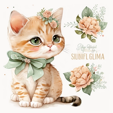Cute Kitten Clipart for creating cards, flyers