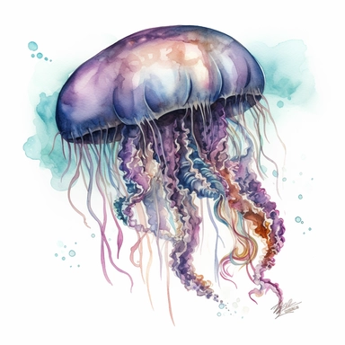 watercolor, Jellyfish - Jellyfish are soft-bodied creatures that come in a wide variety of colors and shapes. They have long, trailing tentacles that they use to capture food, and a bell-shaped body that helps them move through the water. commission for, vividly bold designs png Full body realistic cartoon in 32K UHD cute. 15 cm thick outline. Black color. There was no shadow on the ground. 8k with realistic watercolors and detailed illustrations. PNG clipart, transparent white background