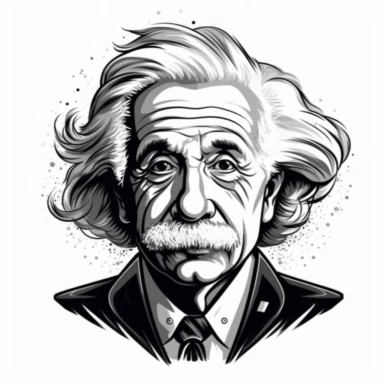 Albert Einstein illustation, use black color, white background, very simple quick draw cartoon clipart, no complex brush lines or gradients