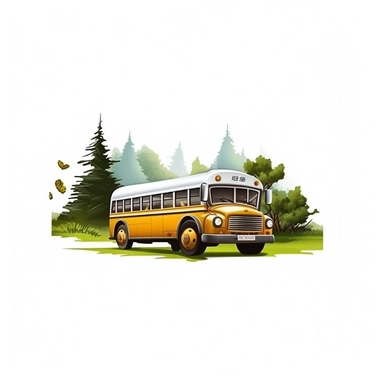 School Bus With Natural View, Realistic Clipart, Logo Design, High Quality, White Background
