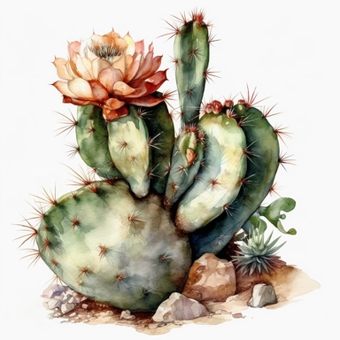 cactus, clip art, watercolor, isolated white background, 8k