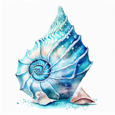 watercolor seashell Atlantic Angular triton, cute clipart