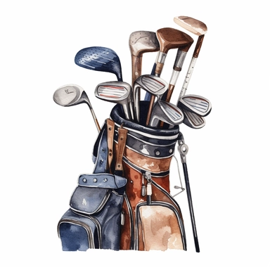 watercolor golf clubs in golf bag clipart white background