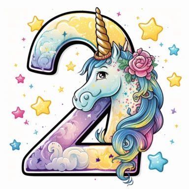 Happy Unicorn number 2 birthday design clipart