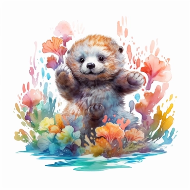 Baby Sweet Sea Otter, Engaging in a friendly game of tag, darting in and out of colorful coral formations , clipart for nursuring, animated, white transparent background