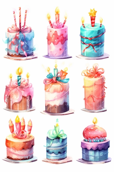 water color Birthday cake clipart bundle