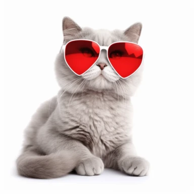 Valentine's Day pet kitten cat wearing heart love sunglasses clipart, Isolated on white background
