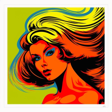 clipart sticker pop-art beautiful woman showing full torso, head, and hair, close up, bright 1960s colors, medium skin and hair, style of andy warhol. isolated on a white background