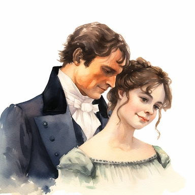 a watercolor portrait of Elizabeth Bennet and Fitzwilliam Darcy in pride and prejudice clipart, white background