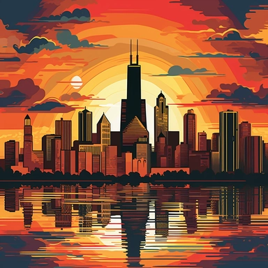 Clipart of the Chicago skyline at sunset
