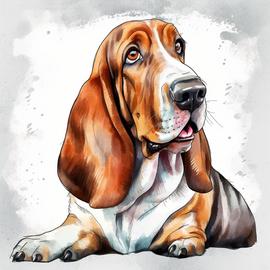 Basset Hound clipart, original hand drawing, watercolor, understated ...