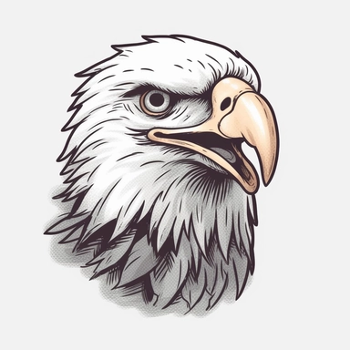 Cute Bald Eagle, happy and smiling, bold line, grey outline, clipart, sticker, white background, no shadow, 8k detail
