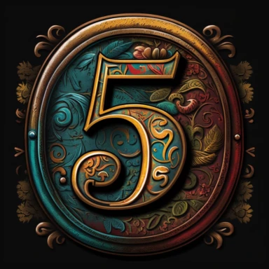 vintage color number 5 for clipart, black background