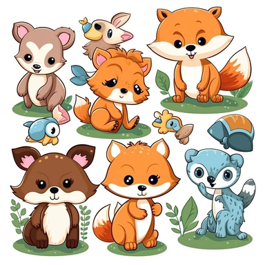 baby forest animals, cartoon clipart, sticker