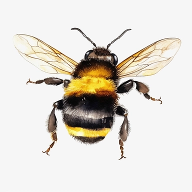 watercolor art of bumble bee with a bow, in the style of realistic and hyper-detailed renderings, sketchfab, ahmed morsi, realistic watercolor paintings, use of common materials, handcrafted designs, with white background clipart