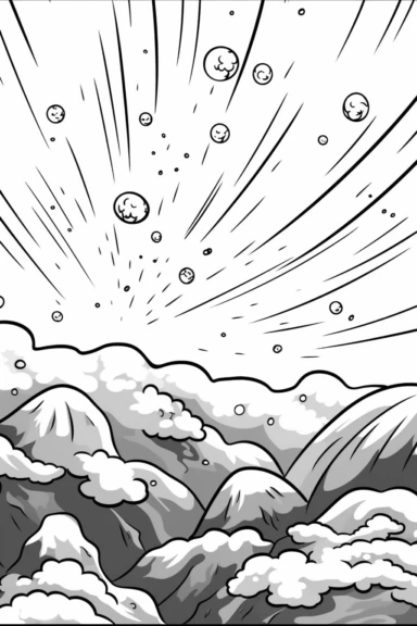 meteors , clipart style of coloring book for children, super simple, thick, clear, lines, black and white, white background