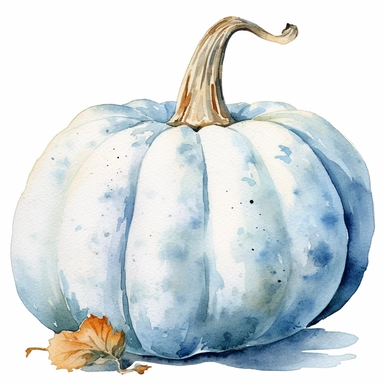 clipart, watercolor, pastel blue pumpkin, gourd, white background