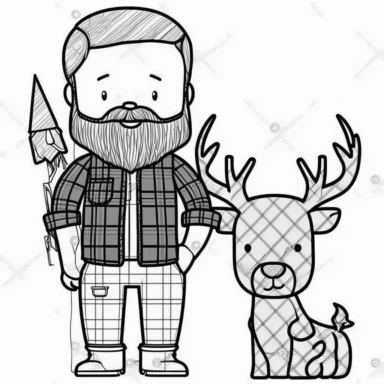 Cute Lumberjack Clipart Images, Wilderness Clipart, Lumberjack Clip Art, Lumberjack Illustrations #PNW Deer Bear Clipart, Camping Clipart Basic simple cute cartoon outline, isolated on white background, children's coloring page, thick crisp lines, black and white, outline art, coloring book