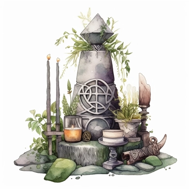 watercolour celtic witch altar clipart no text