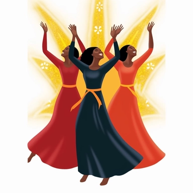 black women gospel dancers in gospel dresses, church clip art, flat vector art