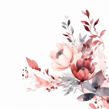 watercolor floral side border Dusty pink - red, white - Clipart, minimal, white background, minimal,