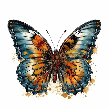 butterfly illustration, detailed, vivid color, beautiful, clipart, isolated on white background, magical, mystical